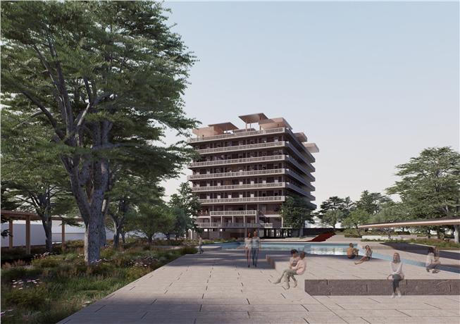 The regenerated St. George Hotel seen across a new public promenade