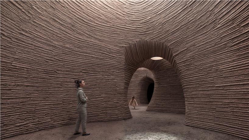 Inside a rammed-earth dome at the Abdali Farmhouse