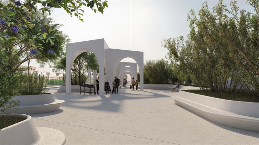 View of the proposed pavilions beside the railway