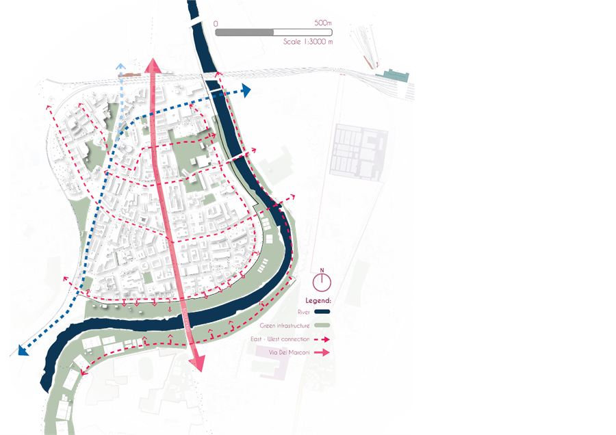 Map of proposed east-west connections crossing the main north-south axis