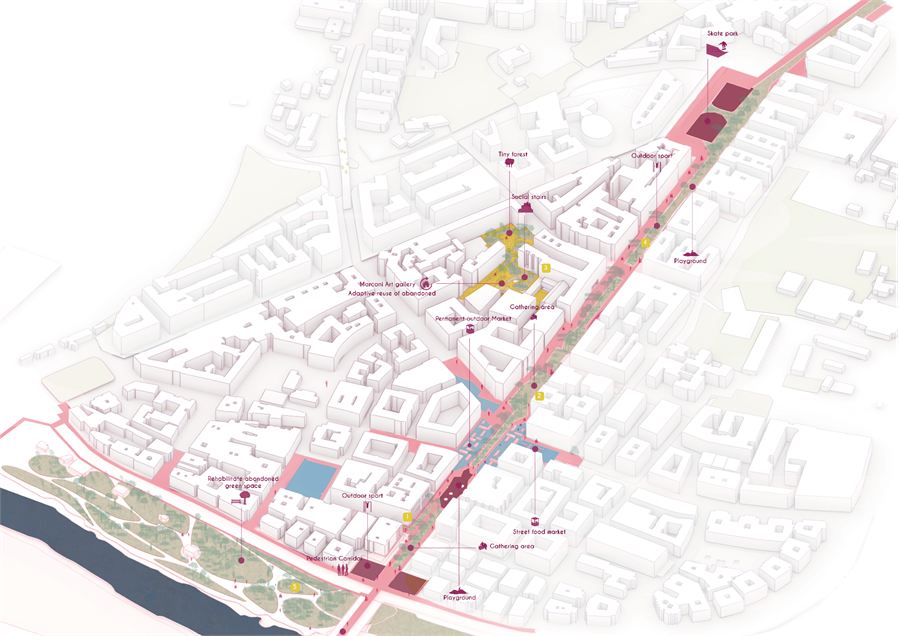 Masterplan of the proposal along Viale Marconi