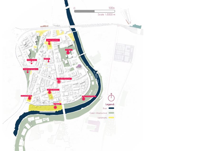 Map marking under-valorised areas and the points of intervention within them