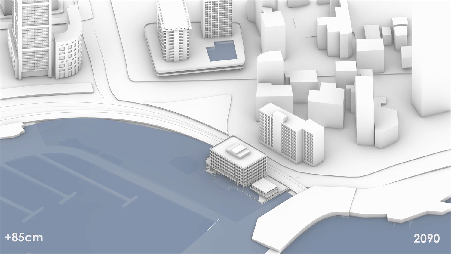Sea level rise forecast across the bay, final stage