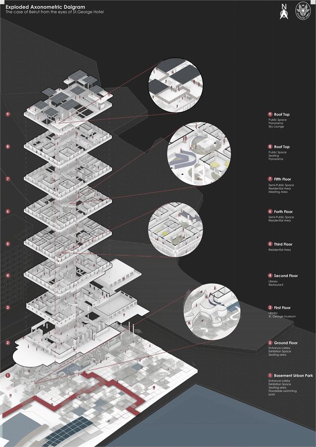 Thesis board 6 — exploded axonometric
