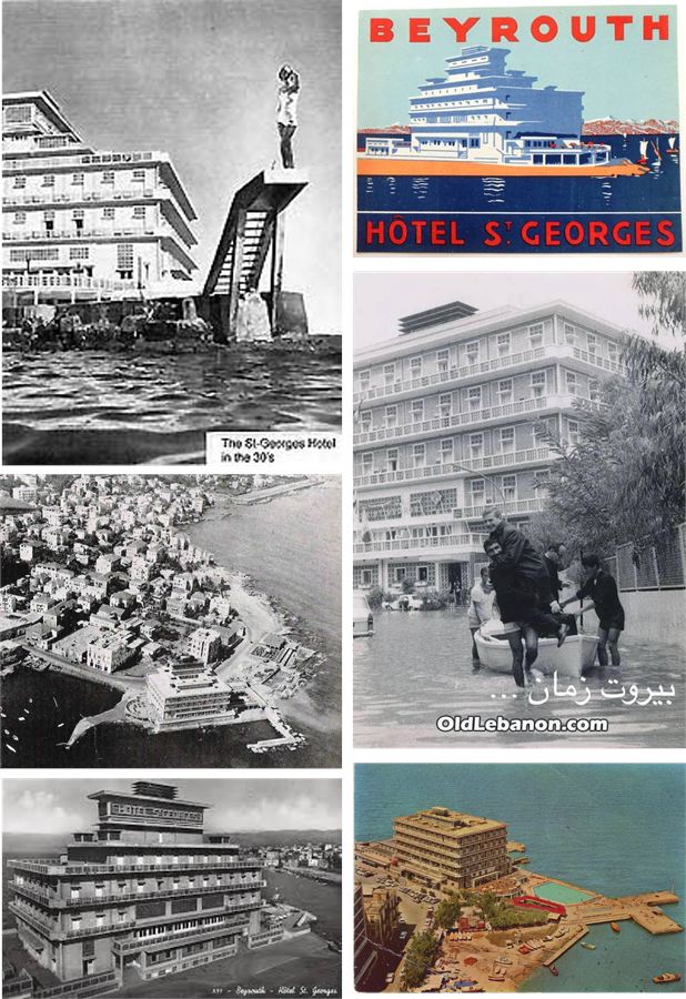 Archival photographs and travel posters of the St. Georges Hotel from the 1930s
