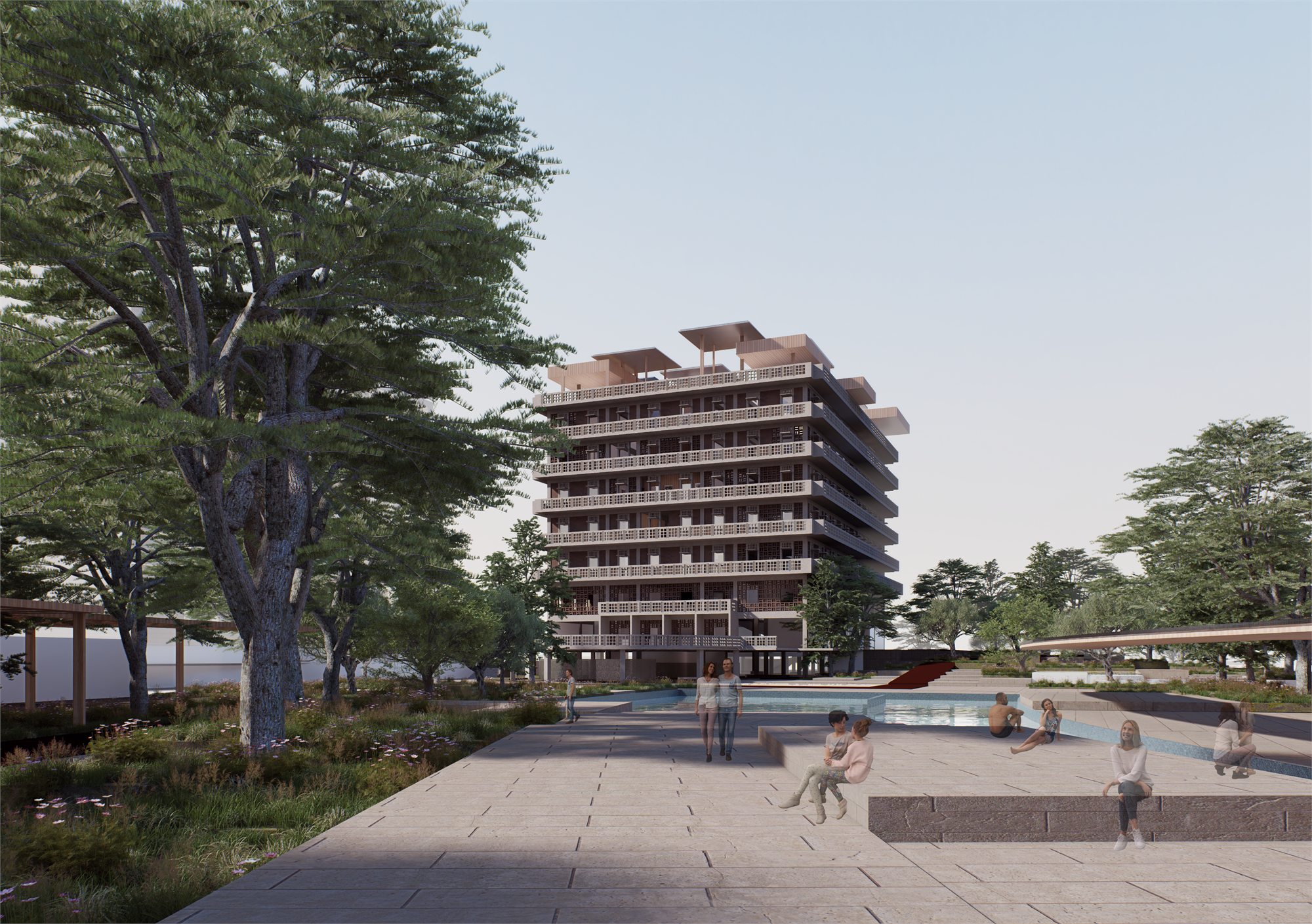 Render of the regenerated St. George Hotel seen across a new public promenade